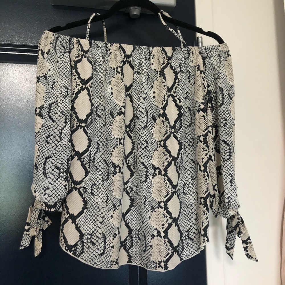 Snakeskin off the shoulder top